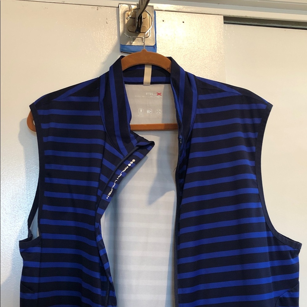 PGA Tour Navy and Royal Blue Striped Sleeveless Golf Vest
